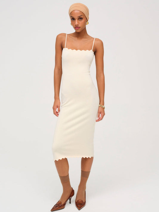 For Love and Lemons - Sisi Scallop Knit Midi Dress - Cream