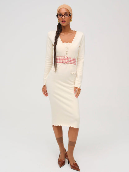 For Love and Lemons - Sisi Scallop Knit Midi Dress - Cream