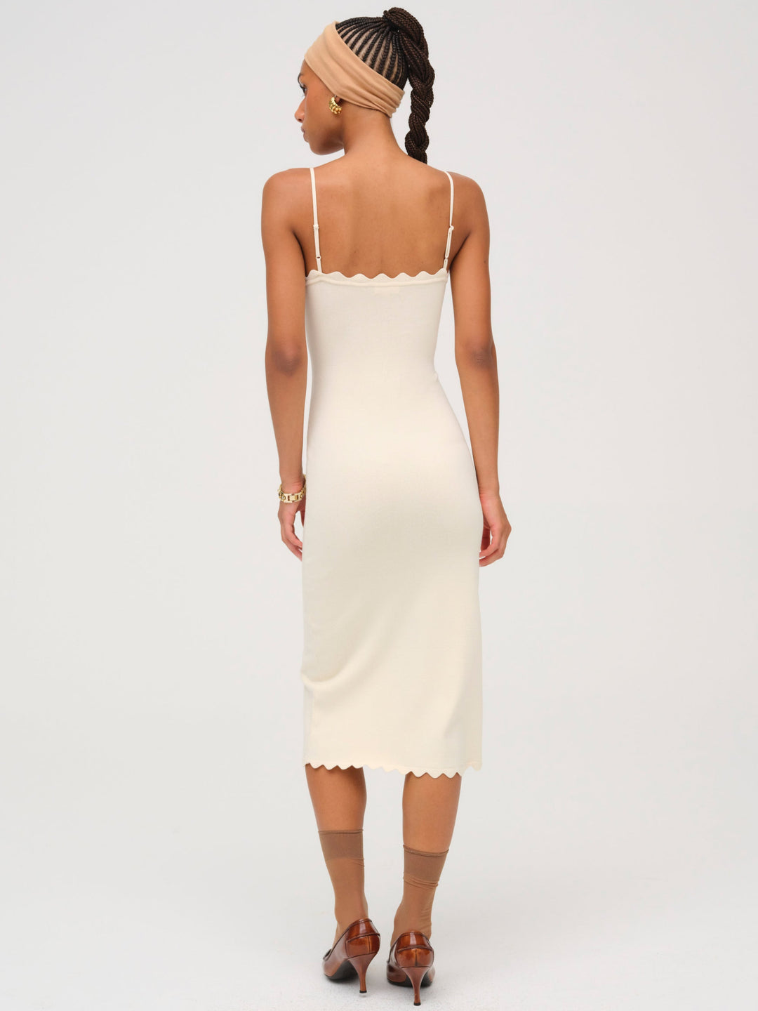 For Love and Lemons - Sisi Scallop Knit Midi Dress - Cream