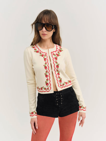 For Love and Lemons - Rose Waltz Scalloped Knit Cardigan - Cream