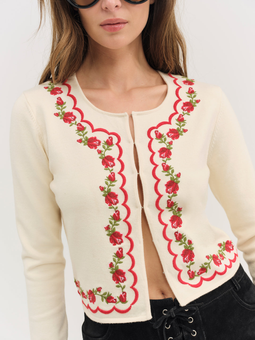 For Love and Lemons - Rose Waltz Scalloped Knit Cardigan - Cream