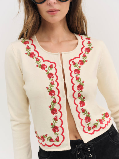 For Love and Lemons - Rose Waltz Scalloped Knit Cardigan - Cream