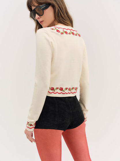 For Love and Lemons - Rose Waltz Scalloped Knit Cardigan - Cream