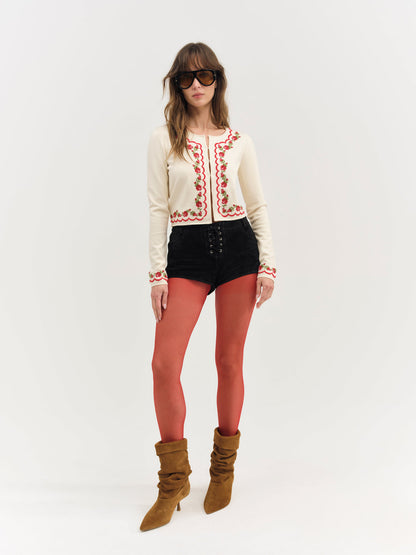 For Love and Lemons - Rose Waltz Scalloped Knit Cardigan - Cream