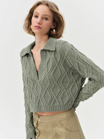For Love and Lemons - Madison Chenille Polo - Green