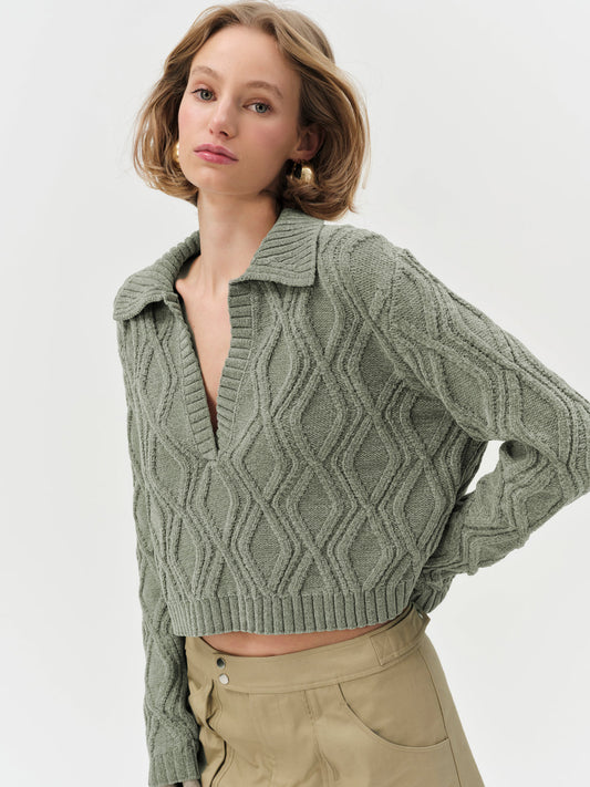 For Love and Lemons - Madison Chenille Polo - Green
