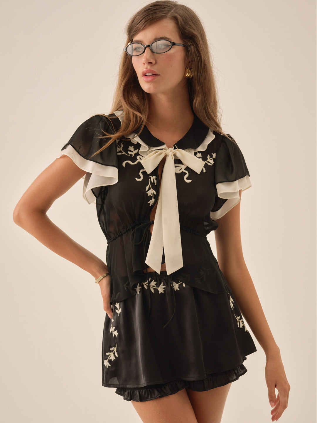 For Love and Lemons - Emmie Chiffon Skort - Black