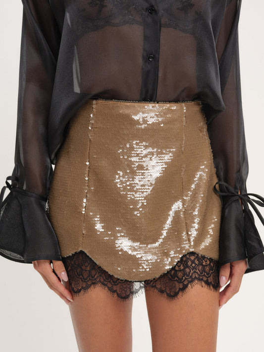 For Love and Lemons - Sylvie Sequin Mini Skirt - Brown