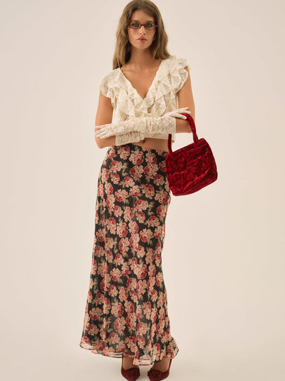 For Love and Lemons - Belmond Floral Maxi Skirt - Black
