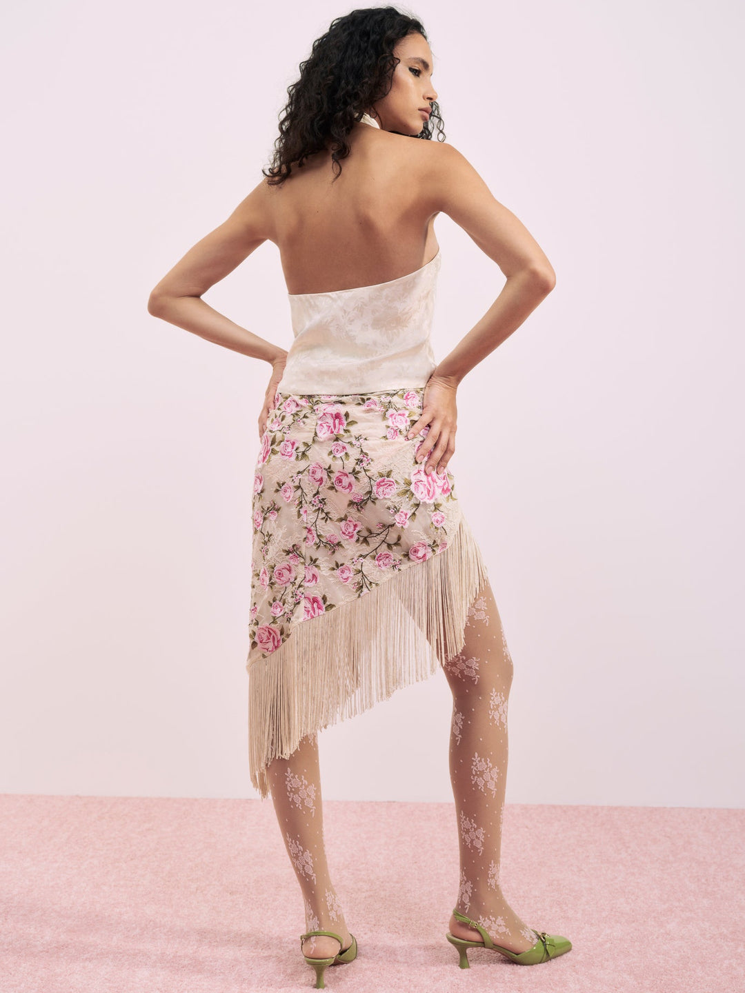 For Love and Lemons - Esme Rose Embroidered Asymmetrical Skirt - Pink