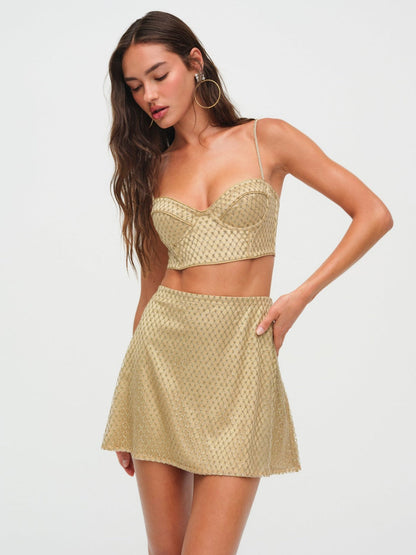 For Love and Lemons - Glitter Grid Mini Skirt - Gold