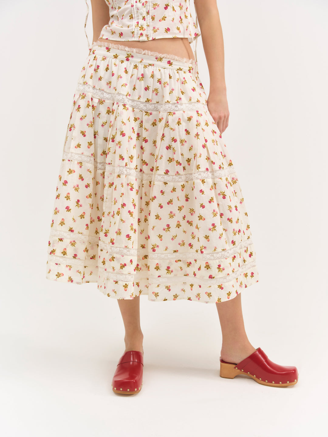 For Love and Lemons - Adahlia Floral Midi Skirt - Cream