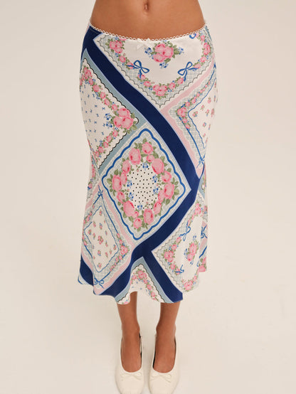 For Love and Lemons - Summer Scarf Midi Skirt - Blue