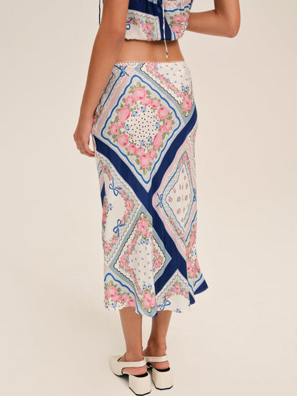 For Love and Lemons - Summer Scarf Midi Skirt - Blue