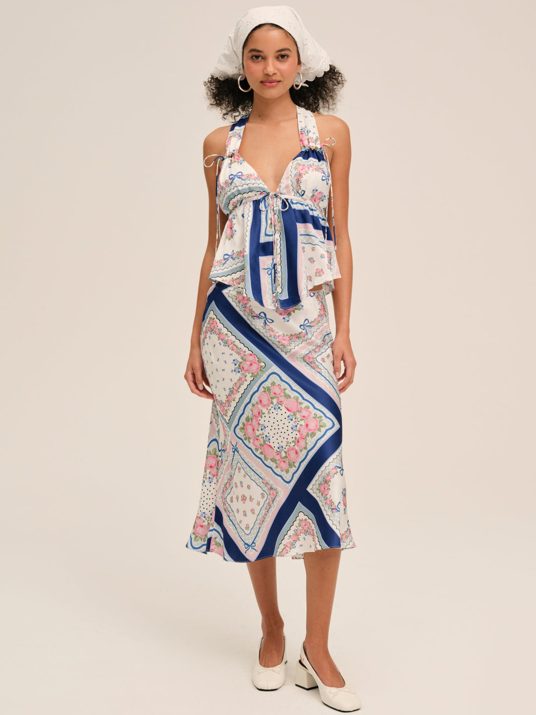 For Love and Lemons - Summer Scarf Midi Skirt - Blue