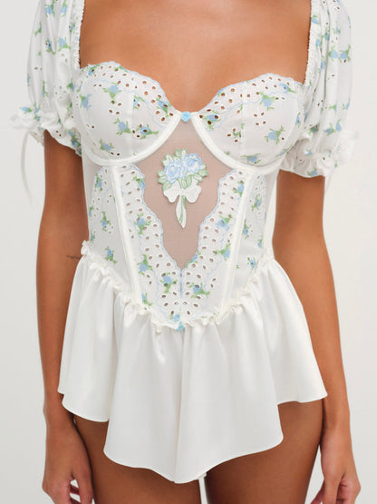 For Love and Lemons - Budding Blossom Sleep Romper - White