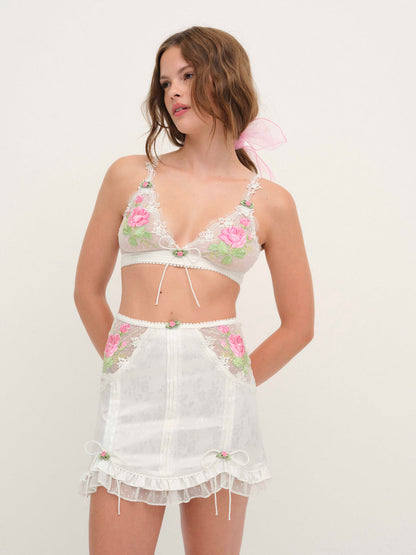 For Love and Lemons - Heirloom Rose Slip Skirt - White