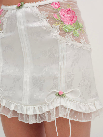 For Love and Lemons - Heirloom Rose Slip Skirt - White