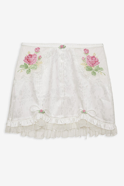 For Love and Lemons - Heirloom Rose Slip Skirt - White