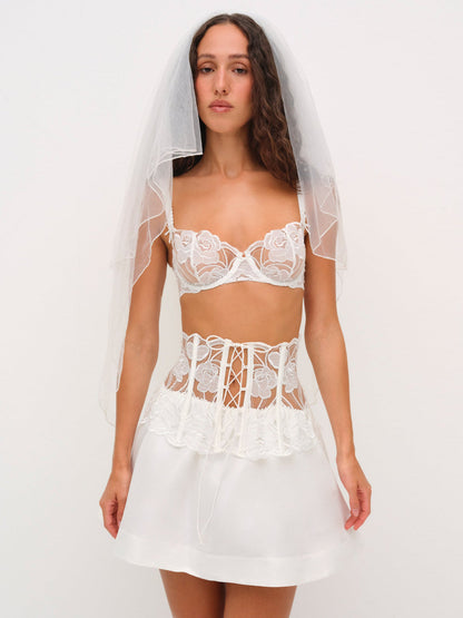 For Love and Lemons - Blushing Blooms Mini Skirt - White
