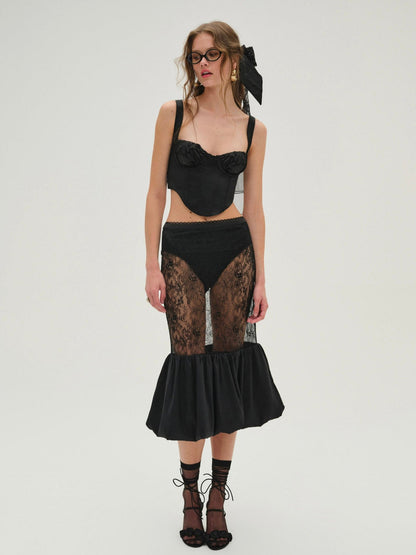 For Love and Lemons - Sugarplum Lace Midi Skirt - Black