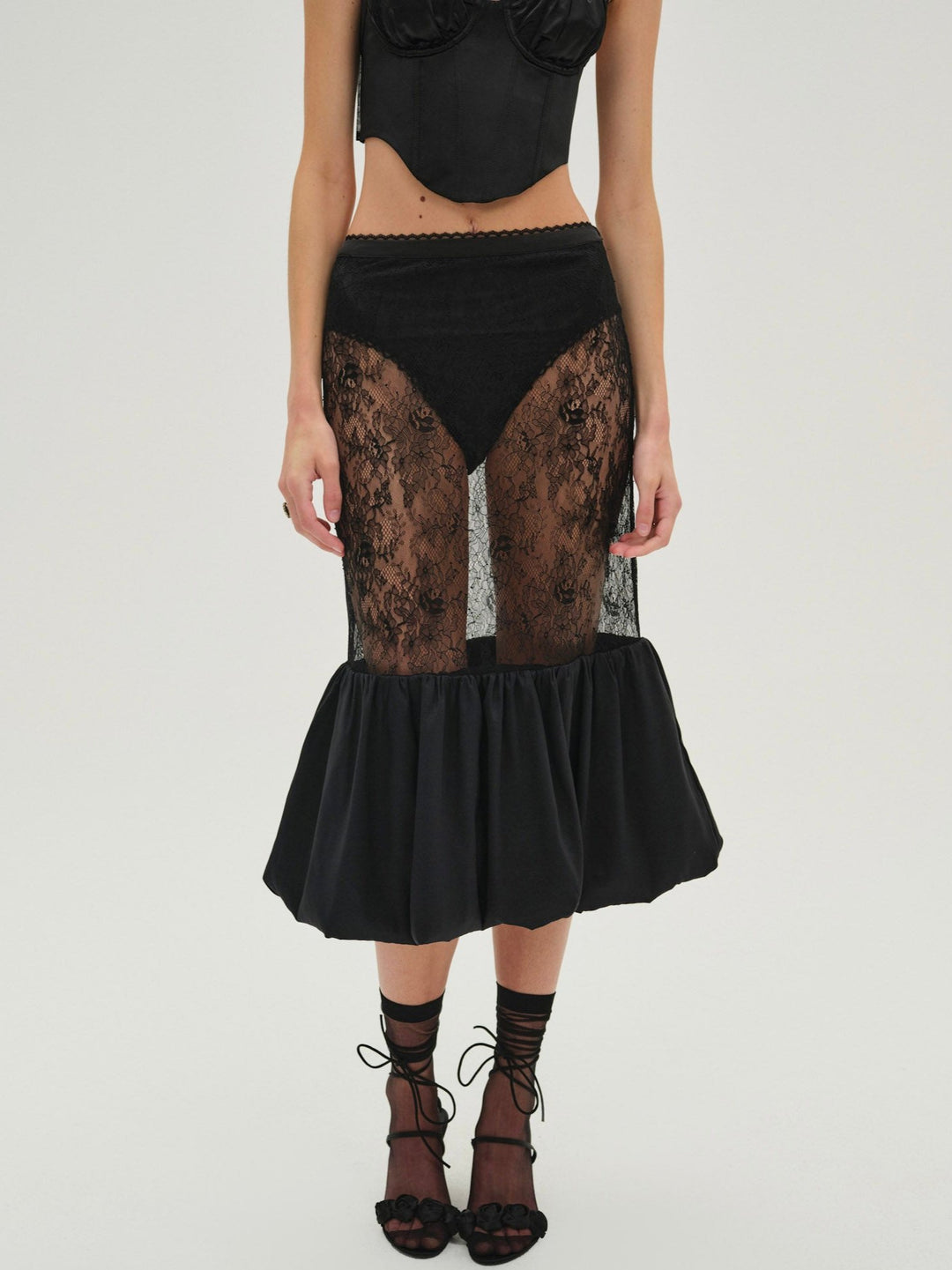 For Love and Lemons - Sugarplum Lace Midi Skirt - Black