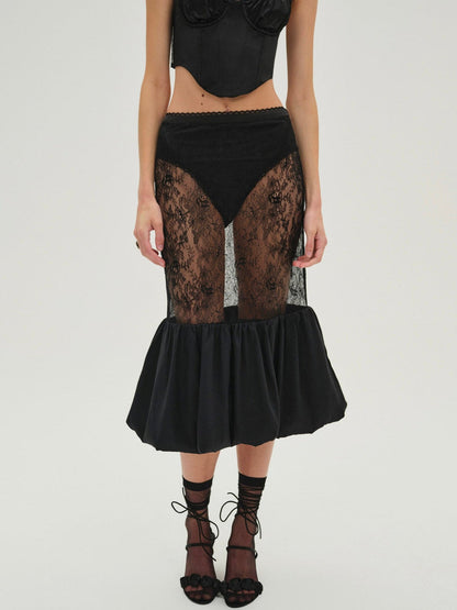 For Love and Lemons - Sugarplum Lace Midi Skirt - Black