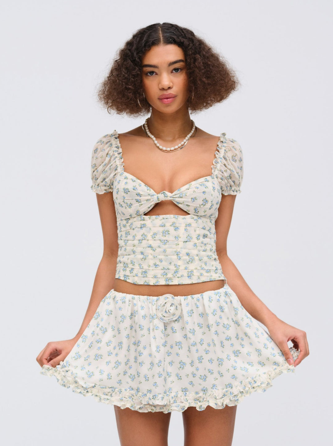 For Love and Lemons - Chateau Mini Skirt - Blue
