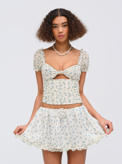 For Love and Lemons - Chateau Mini Skirt - Blue