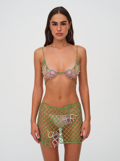 For Love and Lemons - Tulip Grid Rhinestone Skirt - Green