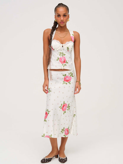 For Love and Lemons - Rosebud Midi Skirt - White