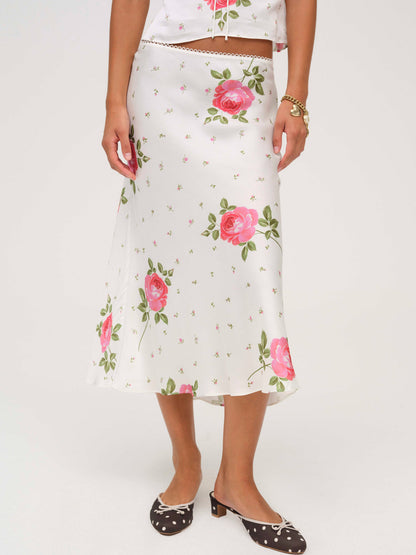 For Love and Lemons - Rosebud Midi Skirt - White
