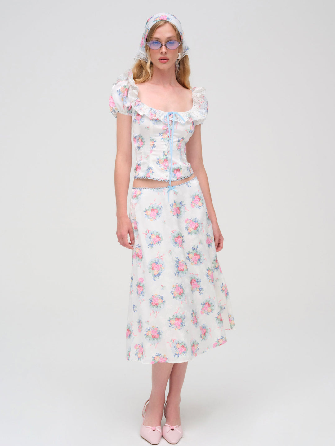 For Love and Lemons - Doily Bouquet Midi Skirt - White