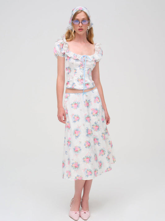 For Love and Lemons - Doily Bouquet Midi Skirt - White