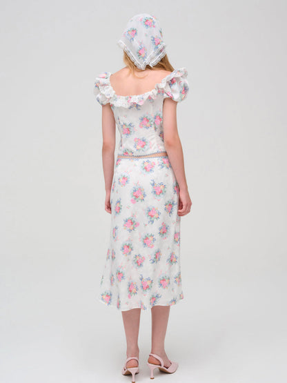 For Love and Lemons - Doily Bouquet Midi Skirt - White