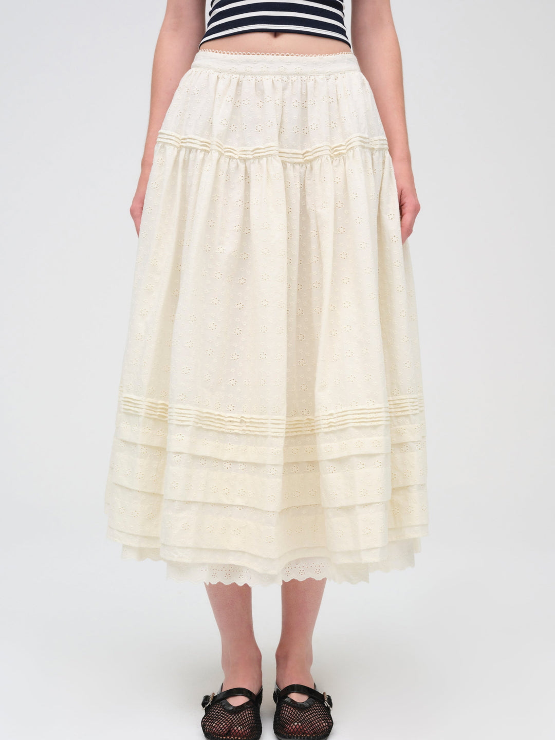 For Love and Lemons - Eyelet Midi Skirt - White