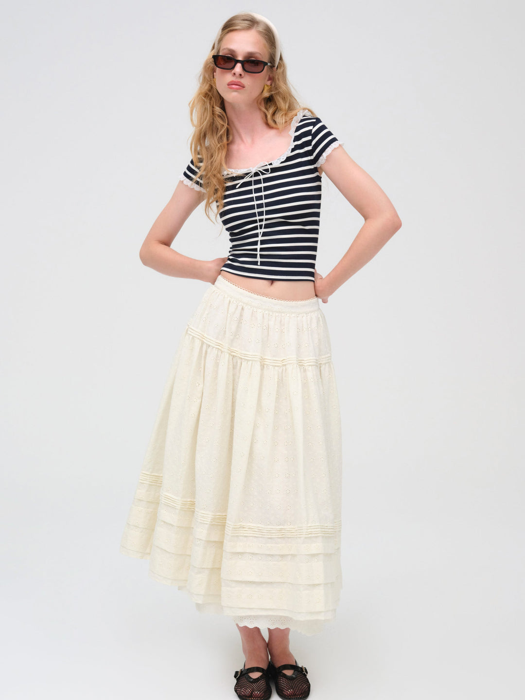 For Love and Lemons - Eyelet Midi Skirt - White