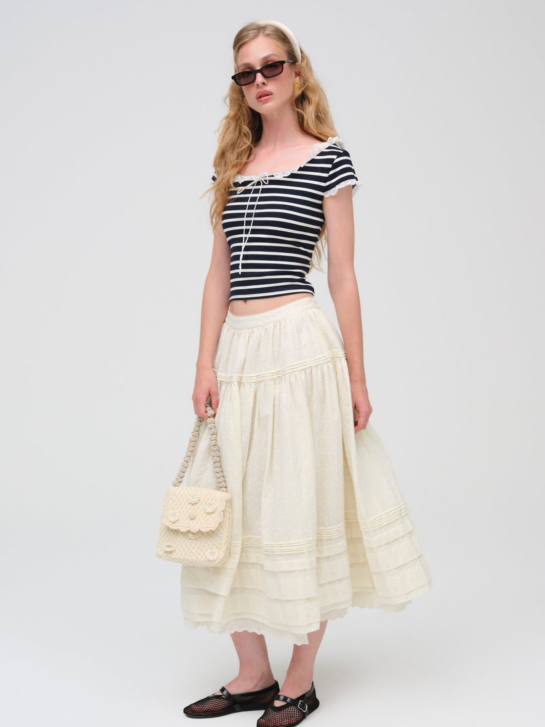 For Love and Lemons - Eyelet Midi Skirt - White