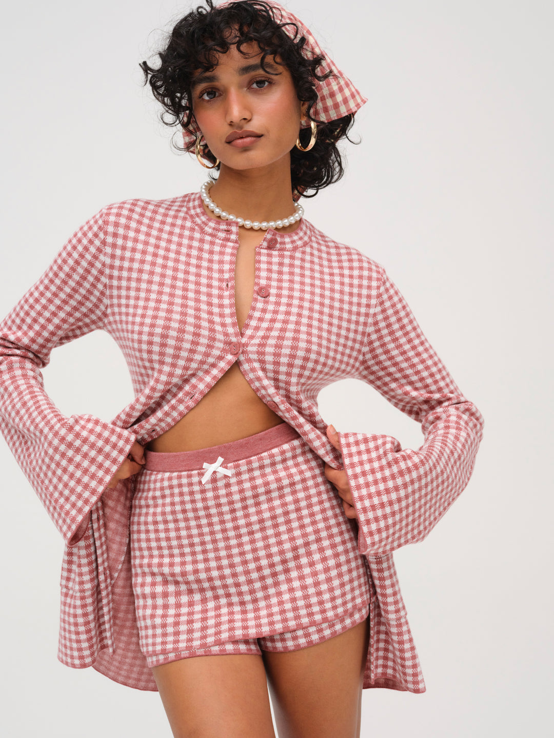 For Love and Lemons - Gingham Knit Skort - Mauve
