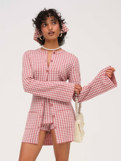 For Love and Lemons - Gingham Knit Skort - Mauve