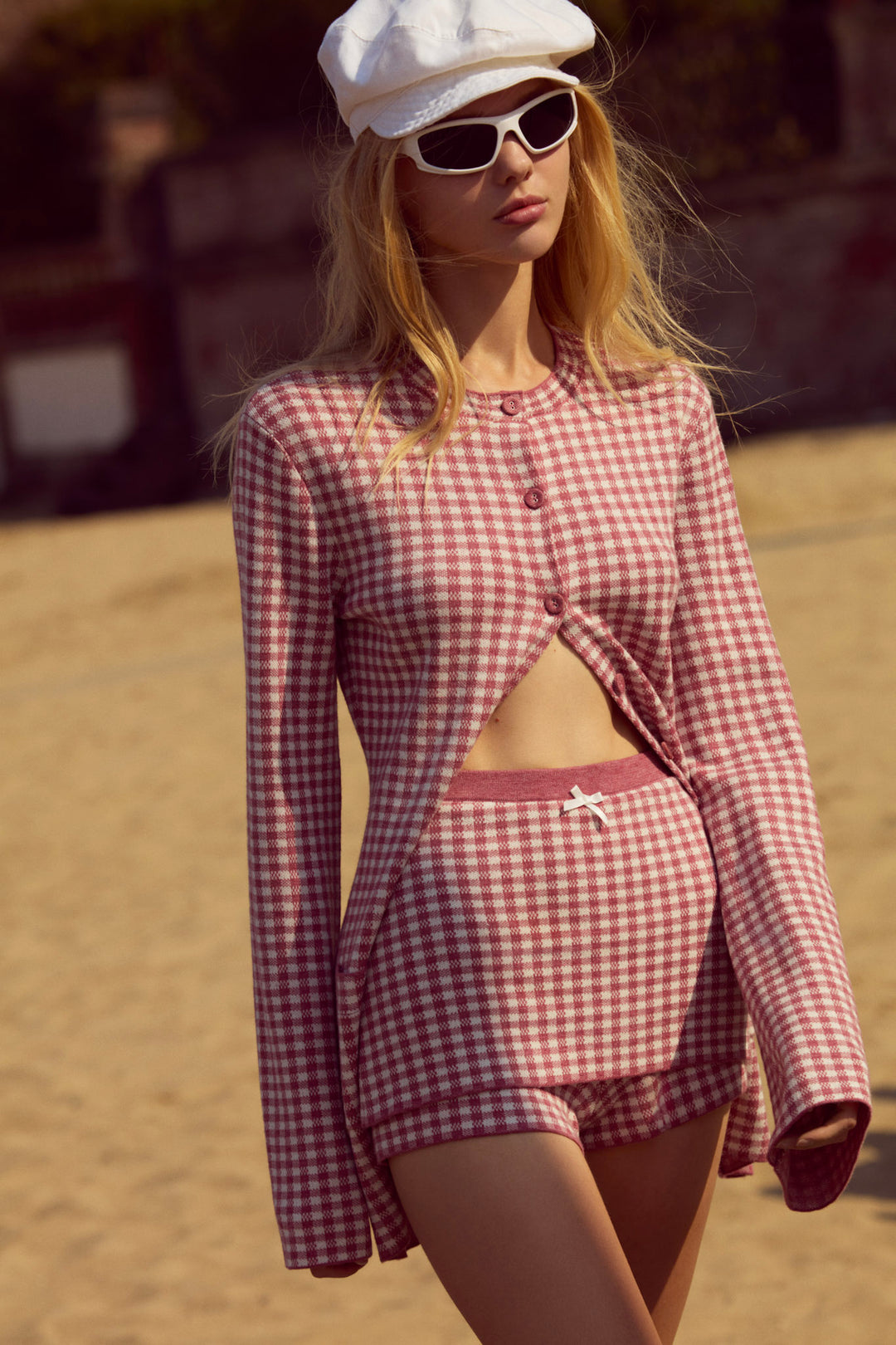For Love and Lemons - Gingham Knit Skort - Mauve