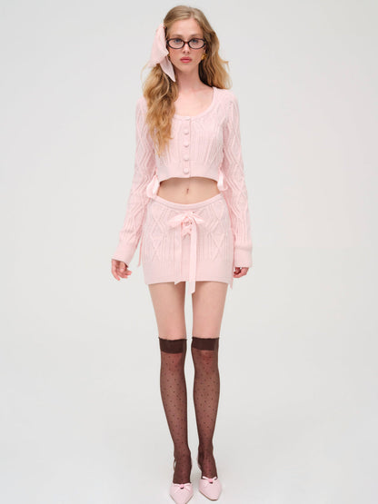 For Love and Lemons - Chenille Cable Knit Mini Skirt - Pink