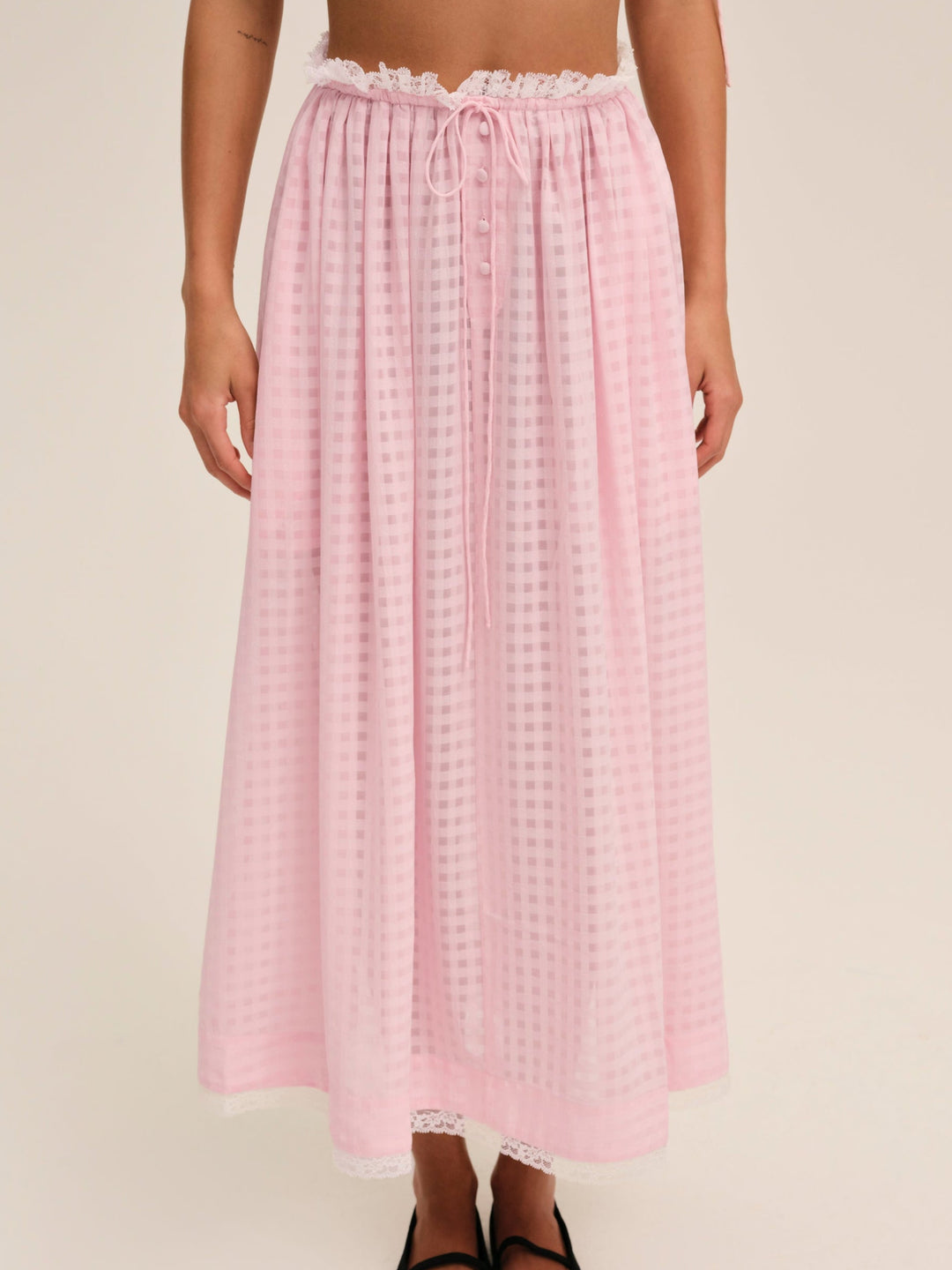 For Love and Lemons - Ginny Gingham Midi Skirt - Pink