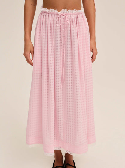 For Love and Lemons - Ginny Gingham Midi Skirt - Pink