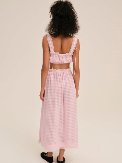 For Love and Lemons - Ginny Gingham Midi Skirt - Pink