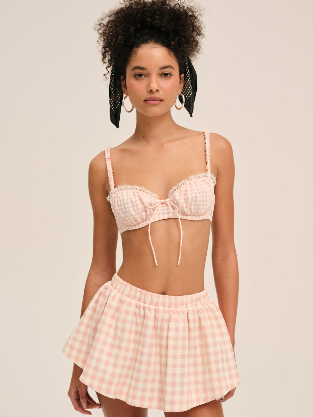 For Love and Lemons - Petal Gingham Skort - Peach