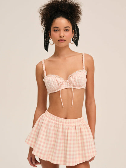 For Love and Lemons - Petal Gingham Skort - Peach