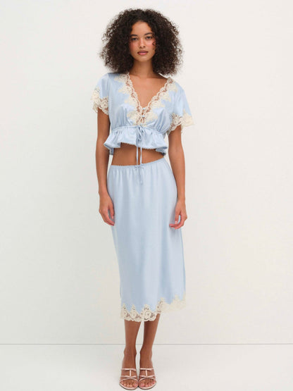 For Love and Lemons - Sweetheart Midi Skirt - Dusty Blue