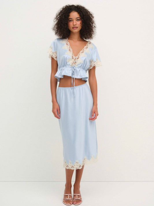 For Love and Lemons - Sweetheart Midi Skirt - Dusty Blue