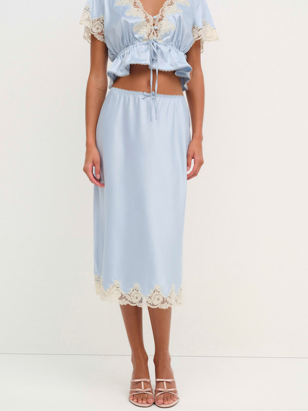 For Love and Lemons - Sweetheart Midi Skirt - Dusty Blue